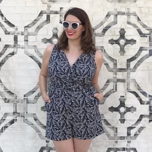 LOFT Palm Frond Tropical Print Pattern Wrap Romper